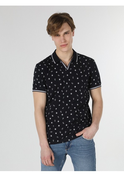 Colin'S Regular Fit Polo Yaka Baskılı Lacivertvert Erkek Kısa Kol Tişört Cl1058015_Q1.V1_Nav Lacivert