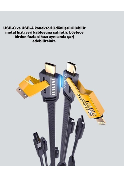 Hızlı Şarj Destekli 65w Örgülü Usb-c Ve Usb-a Çoklu Şarj Kablosu Diğer