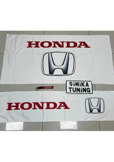 Beyaz Honda Super Set+havlu Set Servıs Kılıf Yastık Kemer Torpido Ve Sırt Havlu+anahtarlık