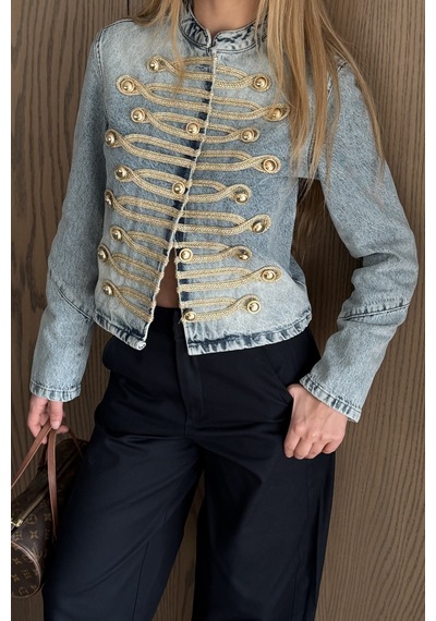 Laluvia Mavi Gold Aksesuarlı Denim Ceket - 1211