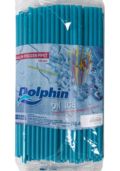 Dolphin Frozen Kalın Kokteyl Buzlu İçecek Pipet - Düz - Turkuaz - 22cm. - 8mm. -100 Adetlik 3 Paket Turkuaz