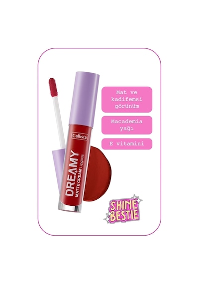 Callista Dreamy Matte Cream Lipgloss Mat Görünümlü Dudak Parlatıcısı - 204 Hot Girl Check - Kırmızı