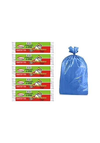 Ögem J-250 Jumbo Boy Çöp Torbası Mavi 80X110 Cm 10 Lu 5 Rulo