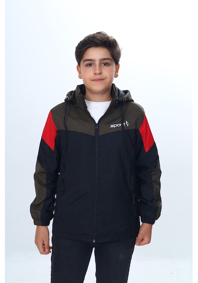 Toontoy Kids Toontoy Erkek Çocuk Sport Baskılı Kapüşonlu Yağmurluk Siyah