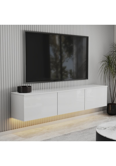T0020 Alston Duvara Monte Tv Ünitesi Led Işıklı, Modern Tasarım, 160 Cm - Parlak Beyaz Parlak Beyaz T0020 Alston Duvara Monte Tv Ünitesi Led Işıklı, Modern Tasarım, 160 Cm - Parlak Beyaz Parlak Beyaz