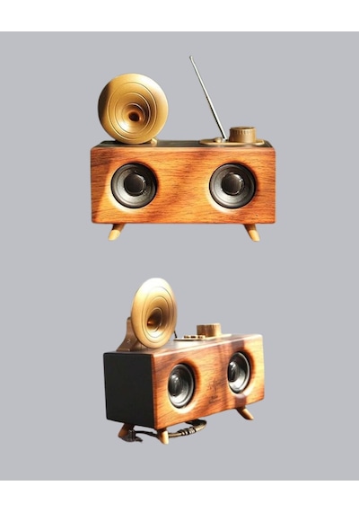 Çift Hoparlörlü Bluetooth Gramofon Speaker Fm Radyo Usb Sd Kart Ve Aux Girişli