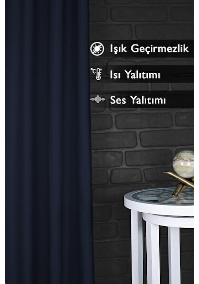 Lacivert Blackout Işık Geçirmez Kornişli Karartma Saten Perde Lüks Fon Perde Lacivert