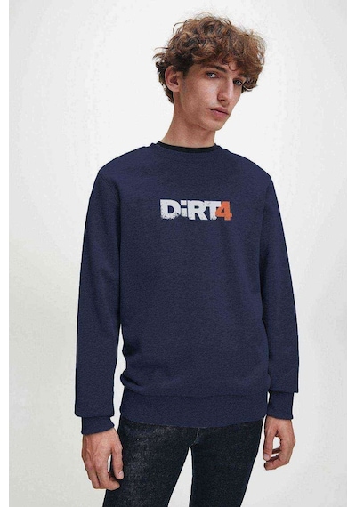 Dirt 4 Baskılı Indigo Mavi Lacivert Erkek Örme Sweatshirt