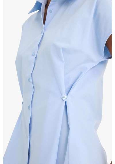 Defacto Fitted Poplin Kısa Kollu Gömlek F7313ax25aube823 Mavi