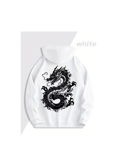 Nevermind Sevgili Çift Kombini Dragon Desenli Hoodie Kapüşonlu Sweatshirt 2 Beyaz