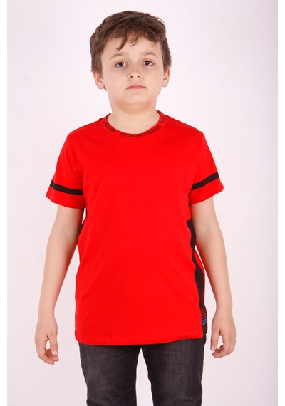 Toontoy Kids Toontoy Erkek Çocuk Yaka Ve Arkası Baskı Detaylı Tişört Kırmızı