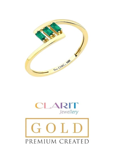 Clarit Jewellery Created Baget Zümrüttaşlı 14 Ayar Sarı Altın Yüzük Created Zümrüt