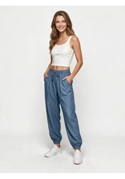 Nealirsanall.com Kadın Mavi Tencel Jogger Pantolon - Beli Bağcıklı Denim Görünümlü Pantolon Nealirsanall.com Kadın Mavi Tencel Jogger Pantolon - Beli Bağcıklı Denim Görünümlü Pantolon