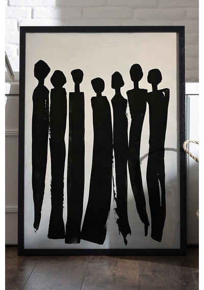Shadow Line Siyah Ahşap Çerçeveli Poster, Dekoratif Soyut Monokrom Duvar Tablosu