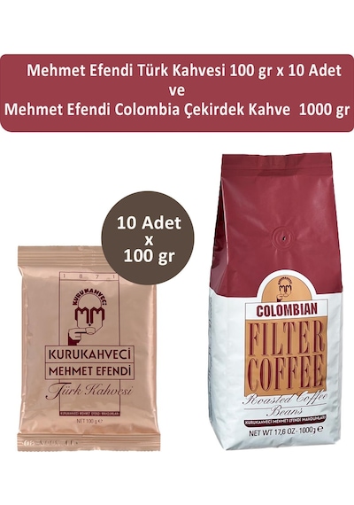 Kurukahveci Mehmet Efendi Türk Kahvesi 10 x 100 G + Colombian Çekirdek Kahve 1 KG