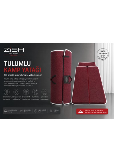 Zish Tekstil Flexı Evo 200x200 Tulumlu Katlanır Kamp Yatağı Karavan, Misafir Ve Anne Yanı Yatağı Bordo