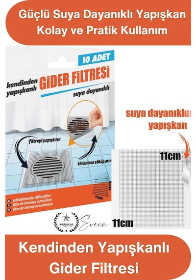 Giderfiltresi Gider Filtresi Banyo Gider Süzgeci 10'lu Paket Kendinden Yapışkanlı Saç Kıl Tutucu La Gri