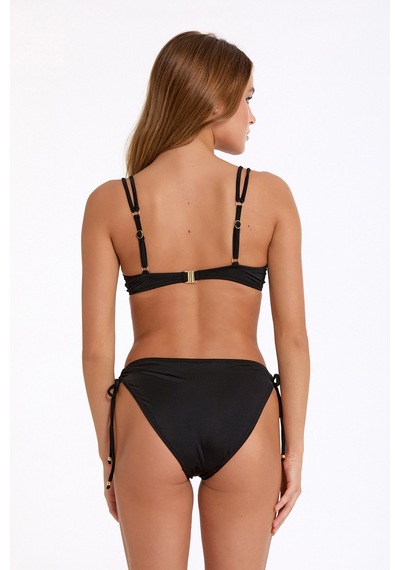 Argento Kadın Düz Siyah Full Push Up Dolgulu Bağlamalı Bikini Takımı Siyah