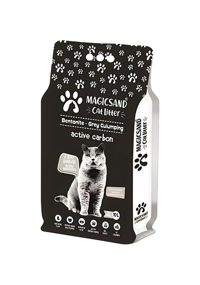 Aktif Karbon Bentonit Ince Taneli Kedi Kumu, 10 Lt, Gri, Topaklaşan
