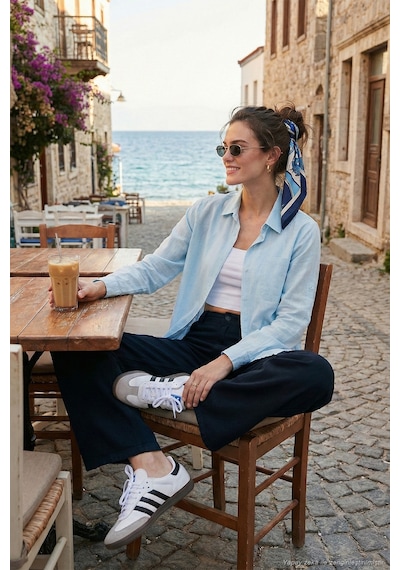 Lela Pamuklu Regular Fit Cepli Bayan Gömlek Cf25S16992 Mavi
