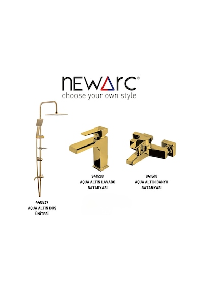 Newarc Aqua 440537 + 941528 + 941518 Batarya Duş Ünitesi Set Altın