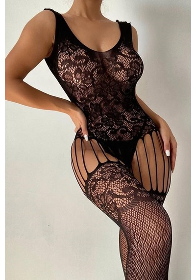Terrien Özel Üretim Gece Giysisi Siyah Çorap Tek Parça Seksi Kadın Vücut Çorabı