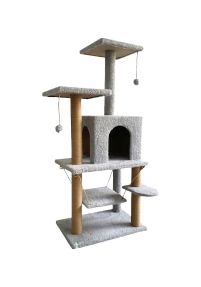 Reyo Pet Y01 Salıncaklı Yuvalı Lüx Kedi Tırmalama Oyun Evi Gri