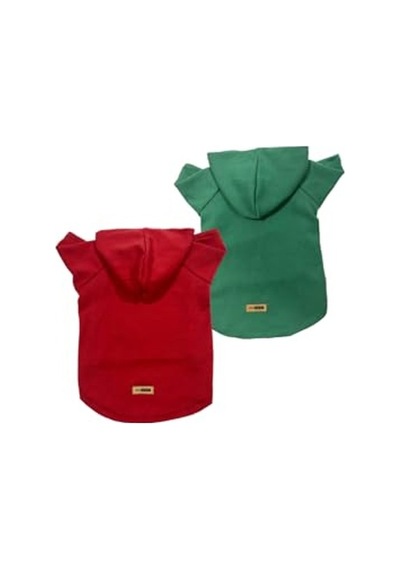 Kırmızı Ve Yeşil, Kapüşonlu Polar Sweatshirt, Köpek Ve Kedi Elbisesi, 2'li Set, S Beden
