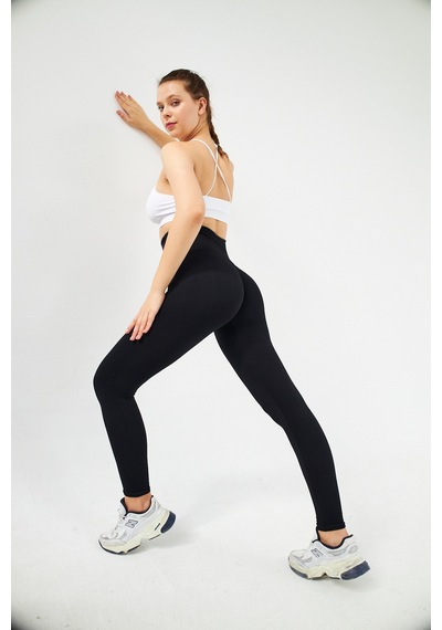 Gymhams Siyah Kalçası Büzgülü Premium Fitilli Ekstra Push Up Yükse