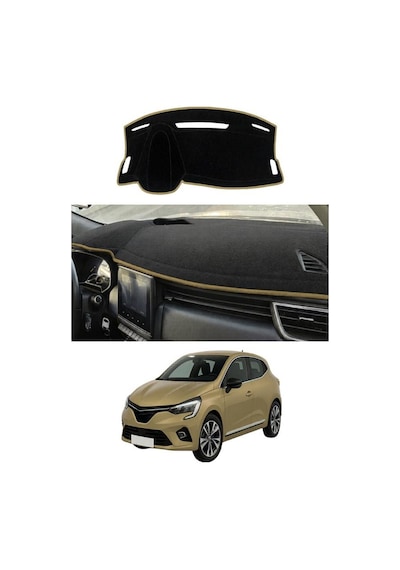 Renault - Clio 5 2019+ Uyumlu Torpido Koruma Kılıfı - Taba Şeritli