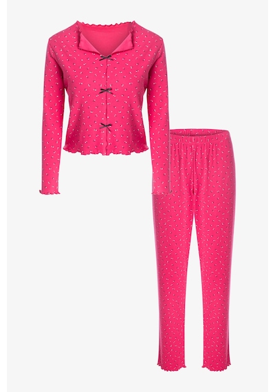 Kadın Pamuklu Çıtır Çiçek Desenli Baby Overloklu Fiyonk Detaylı Uzun Kollu Pijama Takımı Çok Renkli Kadın Pamuklu Çıtır Çiçek Desenli Baby Overloklu Fiyonk Detaylı Uzun Kollu Pijama Takımı Çok Renkli
