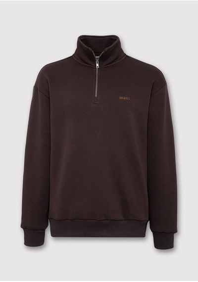 Mavi Logo Yarım Fermuarlı Sweatshırt Aft Kahverengi