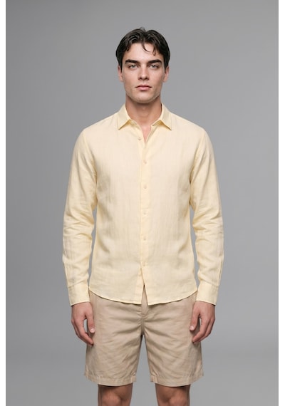 Defacto %100 Keten Regular Fit Polo Yaka Basic Uzun Kollu Gömlek C1825ax26smyl521 Sarı-yl521