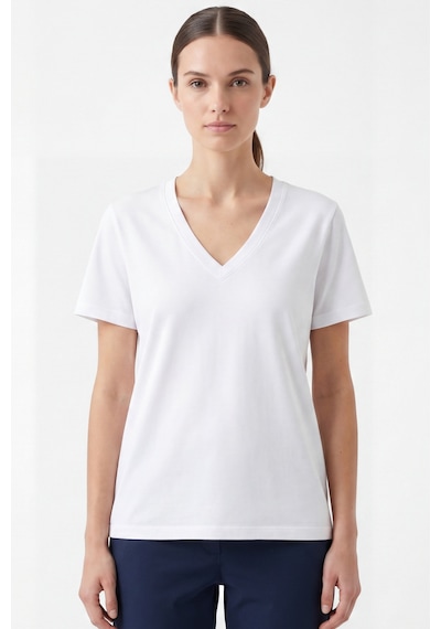Goffra Kadın Vision V Yaka Premium Kalite Yoğun Dokulu Pamuklu T-shirt Beyaz W102-r0220-01