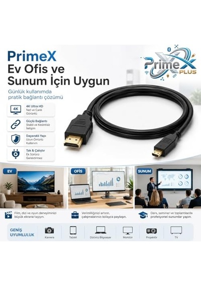 Px-1121 Micro Hdmı To Hdmı Kablo, 1.5 Metre 1080p Full Hd Hdmi Görüntü Ve Ses Aktarım Kablosu, Micro Hdmi Type-d Kam Diğer