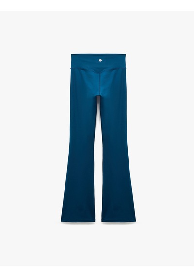 Koton Yüksek Bel Slim Fit Dikiş Detaylı Spor İspanyol Paça Tayt Petrol 7wak40230nk