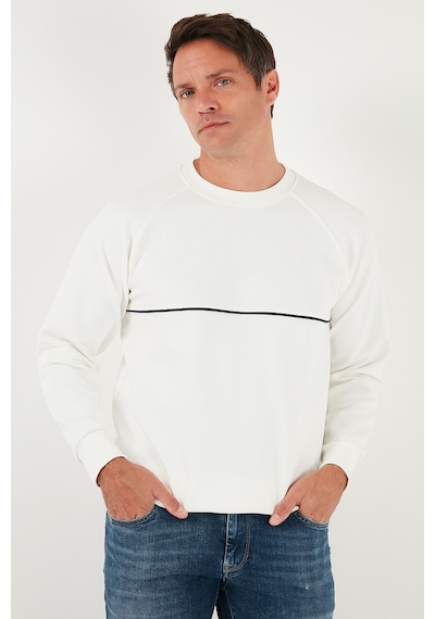 Buratti Pamuklu Şerit Detaylı Relaxed Fit Bisiklet Yaka Erkek Sweat 5901227 Ekru