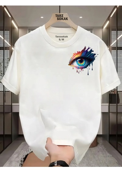 Tarzsokak Unisex Kod 17 Eyelash Desen T-shirt Beyaz