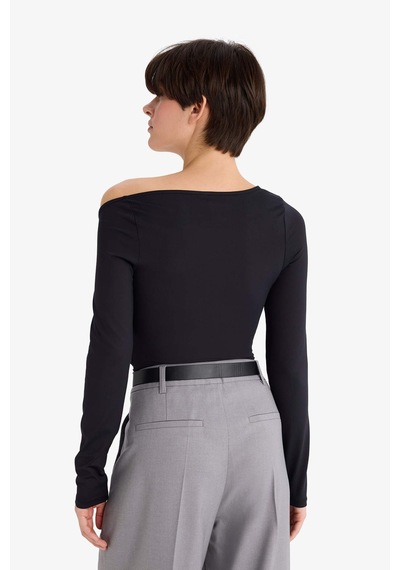 Defacto Slim Fit Dar Kesim Tek Omuzlu Uzun Kollu Body G5965ax25wnbk81 Siyah-bk81