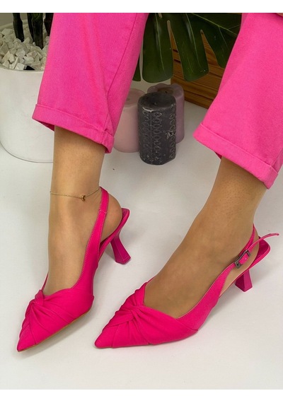 Ervanın Butiği Fuşya Saten Bow Fiyonk Detay Kadın Stiletto-3673
