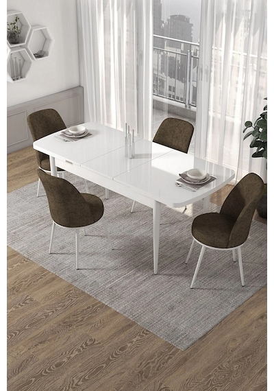 Canisa Concept Kor Serisi, Beyaz 70x114 Açılabilir Mutfak Masa Takımı, 4 Kahve Sandalye Masa Beyaz Sandalyeler Kahverengii Canisa Concept Kor Serisi, Beyaz 70x114 Açılabilir Mutfak Masa Takımı, 4 Kahve Sandalye Masa Beyaz Sandalyeler Kahverengii