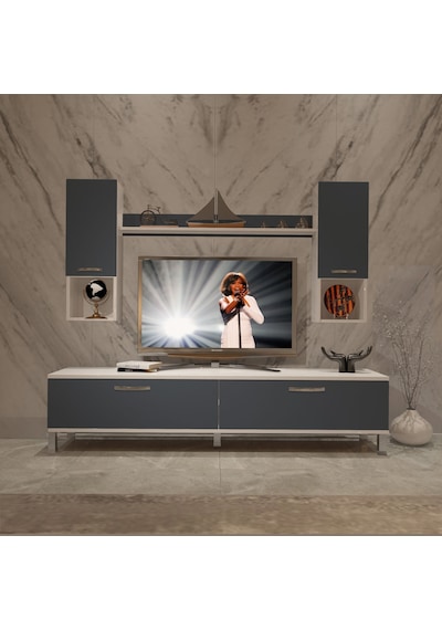 Decoraktiv Eko 5da Mdf Std Krom Ayaklı Tv Ünitesi Tv Sehpası Beyaz - Antrasit