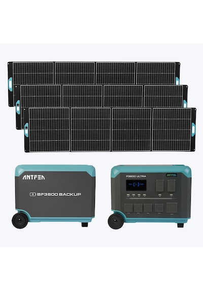 Antfea F3600 Ultra Taşınabilir Güç Kaynağı + Bf3600 Backup Yedek Batarya + 3 Adet 400w Taşınabilir Güneş Paneli 3.6 Kw / 7.6 Kwh / 1.2 Kw