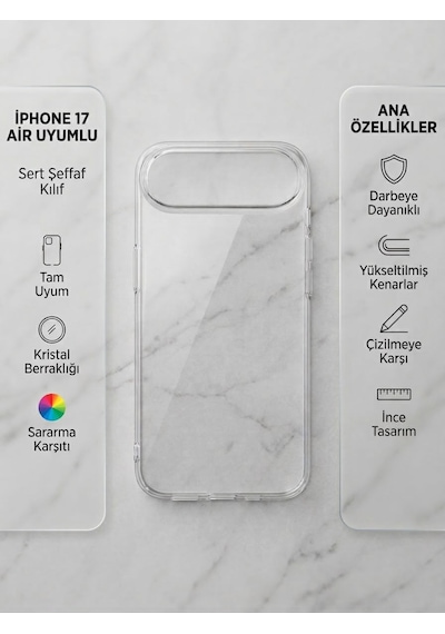 Iphone 17 Air Uyumlu Sert Şeffaf Sararmaz Kılıf