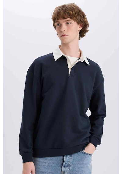 DeFacto Boxy Fit Polo Yaka Basic Düz Sweatshirt E6523AX24WNNV82 Lacivert DeFacto Boxy Fit Polo Yaka Basic Düz Sweatshirt E6523AX24WNNV82 Lacivert
