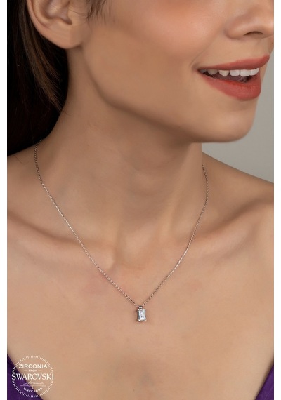 Union Swarovski Zirconia Kadın Octagon Montür Gümüş Kolye