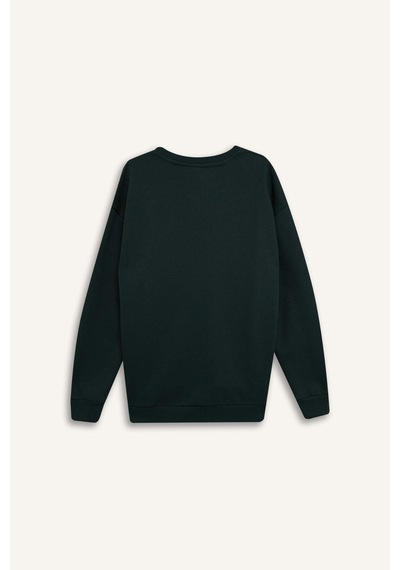 DeFacto Boxy Fit Bisiklet Yaka Baskılı Sweatshirt X8282AZ24AUGN919 Yeşil