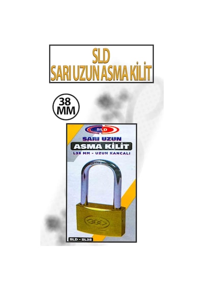 Uzun Tip Kancalı Sarı Asma Kilit 38 Mm 3 Anahtarlı