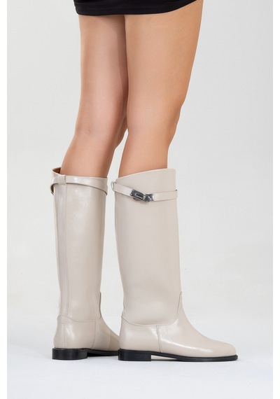 Luvishoes Yoko Bej Cilt Kadın Çizme Bej