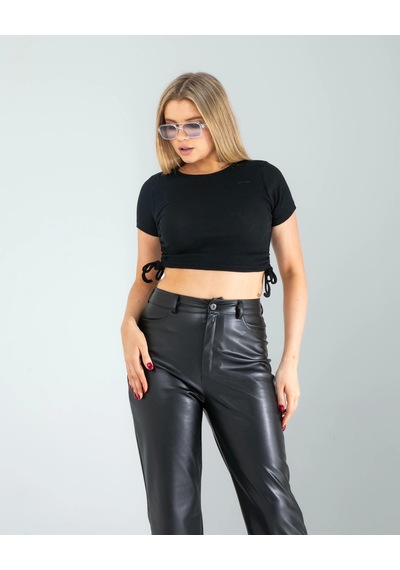 Siyah Yandan Büzgülü Crop Çok Renkli